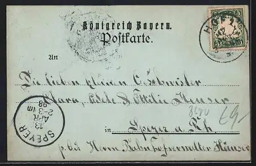 Mondschein-AK Hof / Bayern, Ortspanorama mit Flusspartie