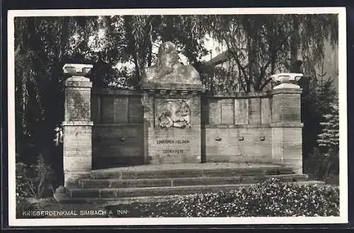 AK Simbach a. Inn, Kriegerdenkmal mit Löwenstatue