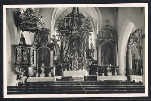 AK Gundihausen /Bayern, Katholische Kirche, Innenansicht, Blick zum Altar