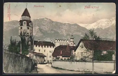 AK Hall in Tirol, Ortsansicht mit Münzturm