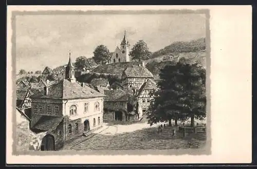 AK Zwingenberg a. d. Bergstrasse, Rathaus mit Kirche