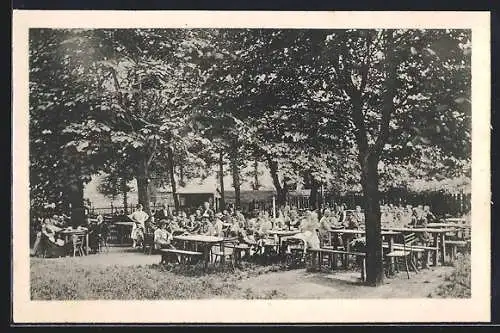 AK Wien, Gastgarten von Fritz Walzhofer`s Restauration zum Gemeindehaus, Hetzendorferstasse 83