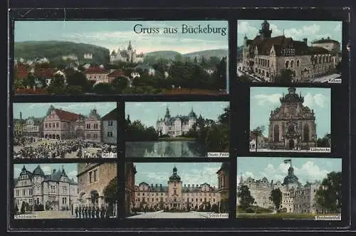 AK Bückeburg, Ortsansicht, Rathaus, Lutherkirche