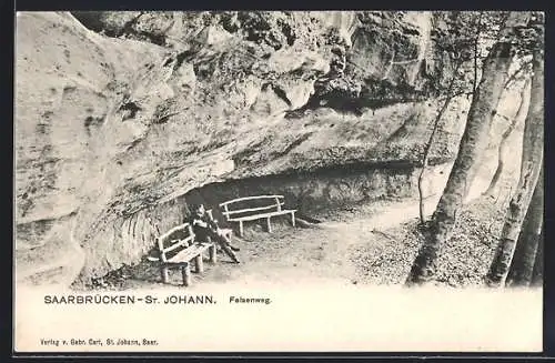 AK Saarbrücken-St. Johann, Felsenweg mit Sitzbänken