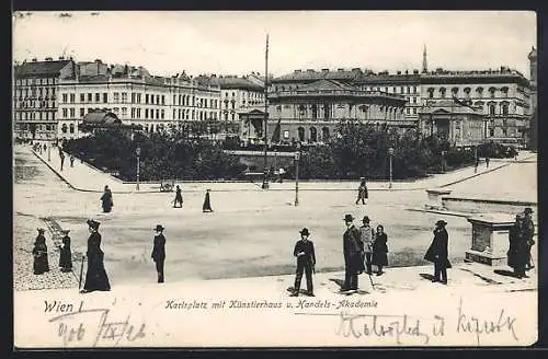 AK Wien, Karlsplatz mit Künstlerhaus und Handels-Akademie