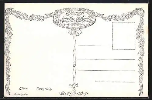 Künstler-AK Wien, Burgring mit Strassenbanen und Passanten