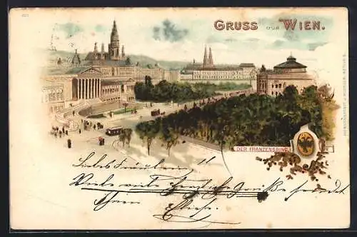 Lithographie Wien, Parlament am Franzensring aus der Vogelschau