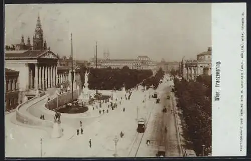 AK Wien, Franzensring mit Strassenbahnen und Parlament
