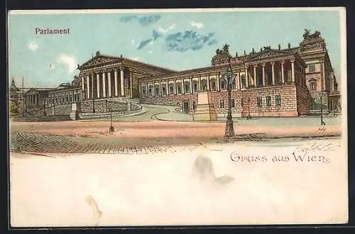 Lithographie Wien, Blick auf das Parlament