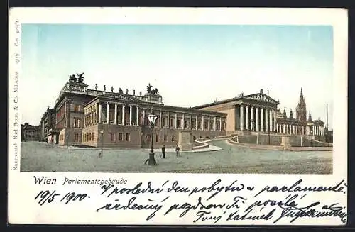 Lithographie Wien, Partie am Parlamentsgebäude