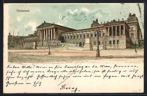 Lithographie Wien, Blick auf das Parlament