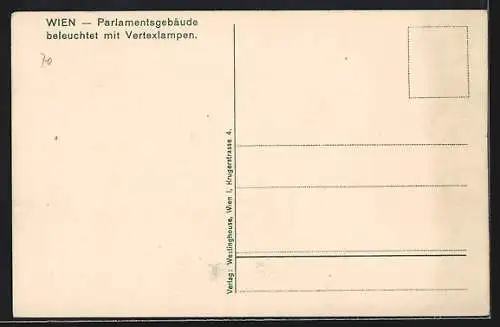 Lithographie Wien, Parlamentsgebäude beleuchtet mit Vertexlampen