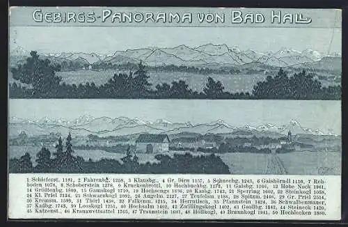 AK Bad Hall, Gebirgs-Panorama mit Kl. Priel, Pfannstein und Traunstein