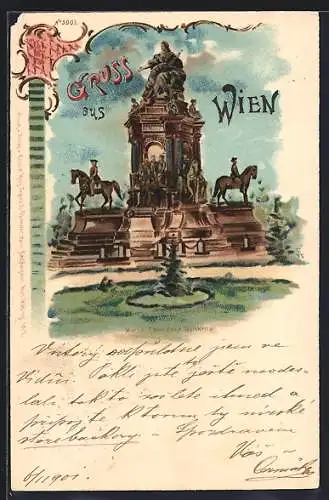 Lithographie Wien, Blick auf das Maria Theresia-Denkmal