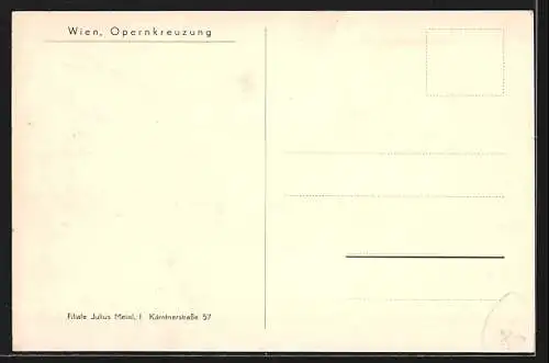 Künstler-AK Wien I, Ringstrasse, Strassenbahn an der Opernkreuzung