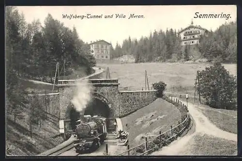 AK Semmering, Wolfsberg-Tunnel und Villa Meran