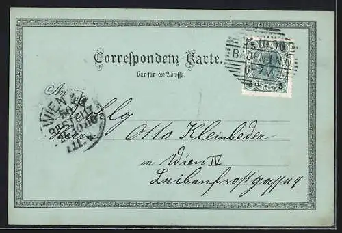 Mondschein-Lithographie Baden, Cafe Schopf, K. K. Sauerhof, K. K. Militär-Badehaus