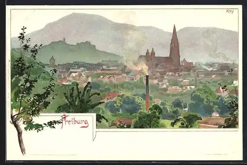 Künstler-AK Heinrich Kley: Freiburg / Breisgau, Blick über den Ort