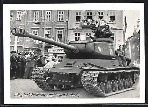 AK Tezký tank ceskoslov. armády gen. Svobody, tschechischer Panzer in der Ortschaft