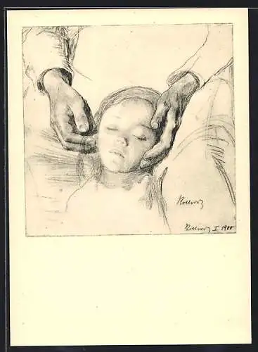 Künstler-AK Käthe Kollwitz: Kinderkopf, Studie 1900