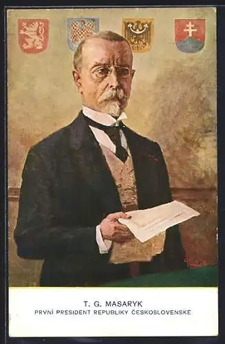 Künstler-AK T. G. Masaryk, první president Republiky ceskoslovenské