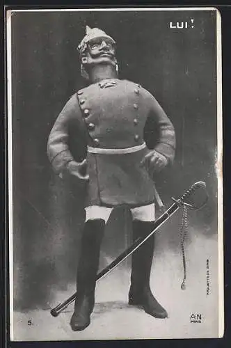 AK Kaiser Wilhelm II. in Uniform als Karikatur