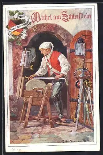 Künstler-AK Hans Kaufmann: Michel am Schleifstein