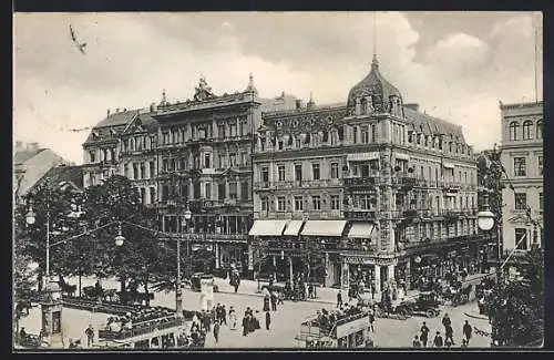 AK Berlin, Unter den Linden mit Café Bauer und Strassenbahnen