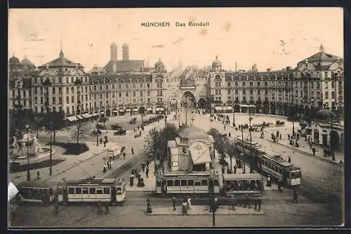 AK München, das Rondell am Karlsplatz mit Strassenbahnen