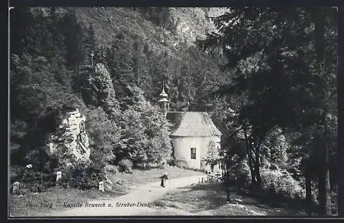 AK Pass Lueg, Kapelle Bruneck und Struber-Denkmal