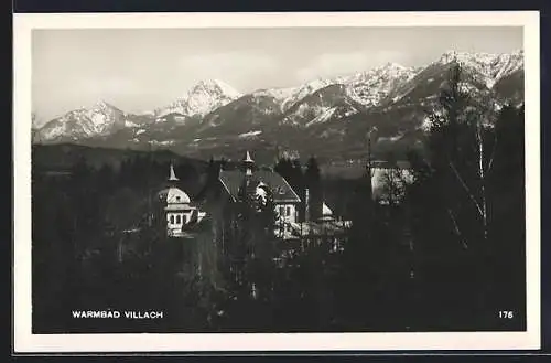 AK Villach, Warmbad Villach mit Bergpartie