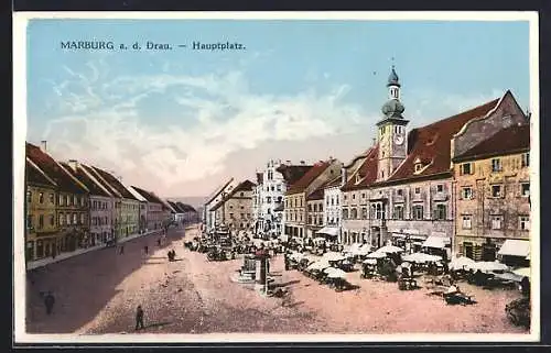 AK Marburg a. d. Drau, Markt am Hauptplatz