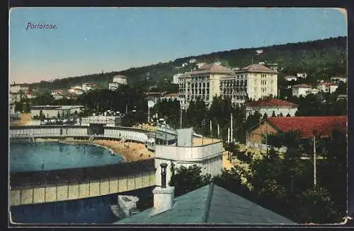 AK Portorose, Ortspartie mit Strandbad