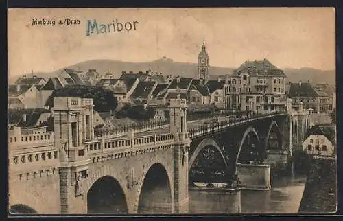 AK Marburg a. Drau, Brücke über die Drau