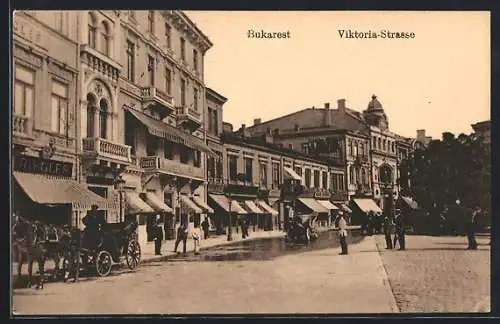 AK Bukarest, Viktoria-Strasse mit Hotel