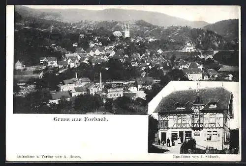 AK Forbach, Handlung von J. Schaub, Ortsansicht aus der Vogelschau
