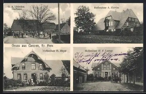 AK Uenzen /Kr. Hoya, G. A. Lüdeckes Gasthaus, Höfe von H. Meyer, H. F. Lampe und A. Harries