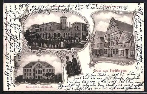 AK Stadthagen, Städtische Brauerei, Bahnhof, Amtsgericht