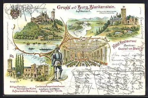 Lithographie Hattingen / Ruhr, Burgplatz, Burg Blankenstein, Speisesaal