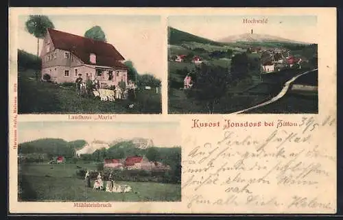 AK Kurort Jonsdorf, Hochwald, Landhaus Maria, Mühlsteinbruch