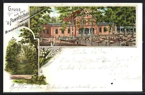 Lithographie Braunschweig, Gasthaus zum v. Pawelschen Holze, Maiglöckchen