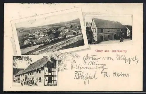AK Linnenkamp, Gasthaus, Ortsansicht aus der Vogelschau
