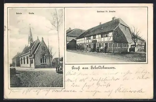 AK Seboldshausen, Gasthaus Fr. Arnecke, Schule und Kirche