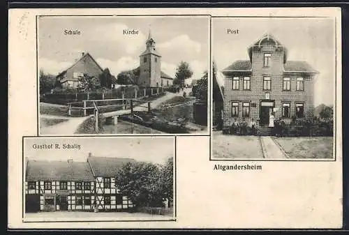 AK Altgandersheim, Gasthof R. Schalitz, Post, Schule und Kirche