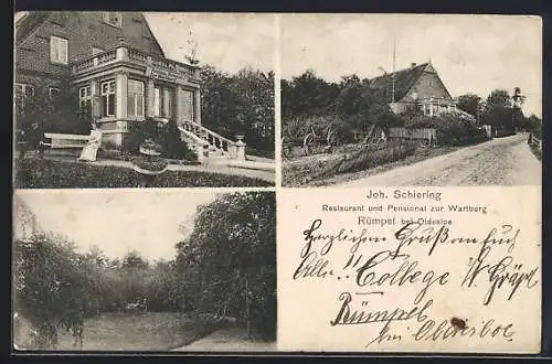 AK Rümpel bei Oldesloe, Restaurant und Pensionat zur Wartburg von J. Schiering, Strassenpartie