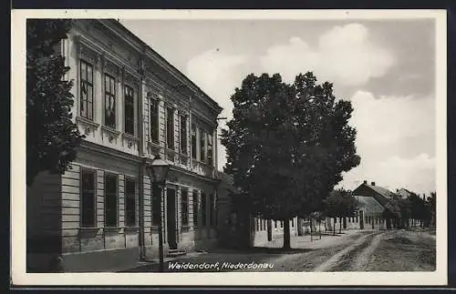 AK Dürnkrut /Niederdonau, Waidendorf, Strassenpartie an der Volksschule