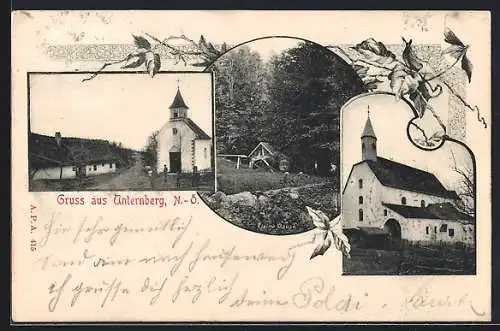 AK St. Corona am Wechsel, Unternberg, Kirche, Kleine Klause, Strassenpartie