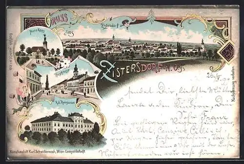 Lithographie Zistersdorf /N. Oest., Hauptstrasse, K. K. Theresianum, Maria Moos