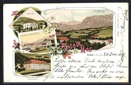 Lithographie Reichenau-Edlach /Rax, Restaurant u. Cafe Edlacher Hof, Sweet Home, Totalansicht