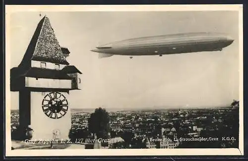 AK Graz, Graf Zeppelin L. Z. über der Stadt